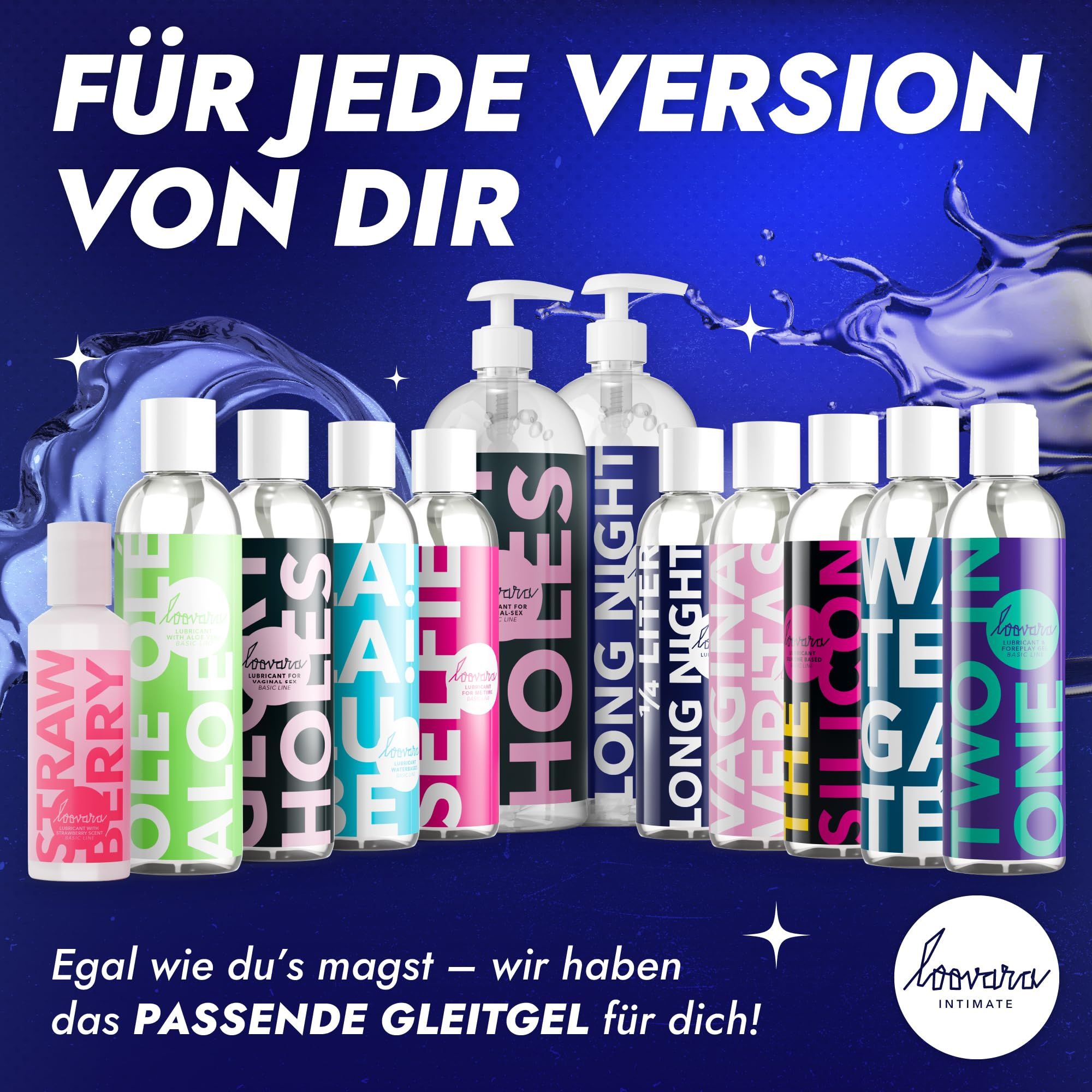 Loovara Intimate : Différents types de lubrifiants en flacons, dont Long Night Stand.
