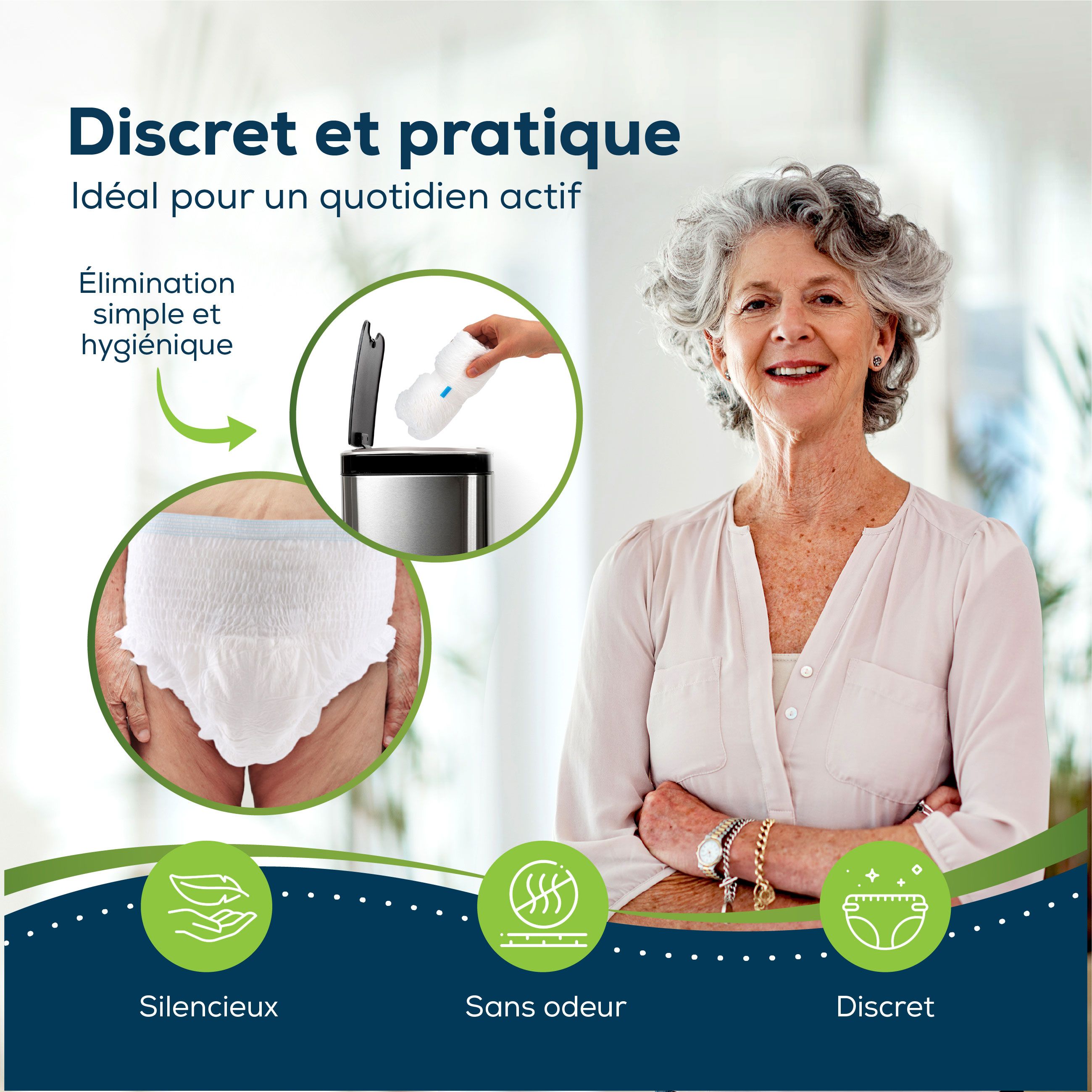 Femme jetant Sensalou Pants Super usagé. Discret et pratique. Silencieux. Sans odeur. Discret.