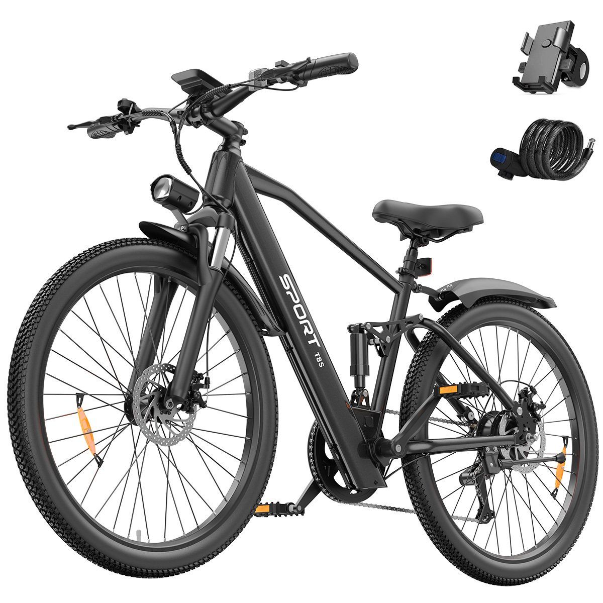 Toofly T8S Vélo électrique tout suspendu, pneus 26 pouces