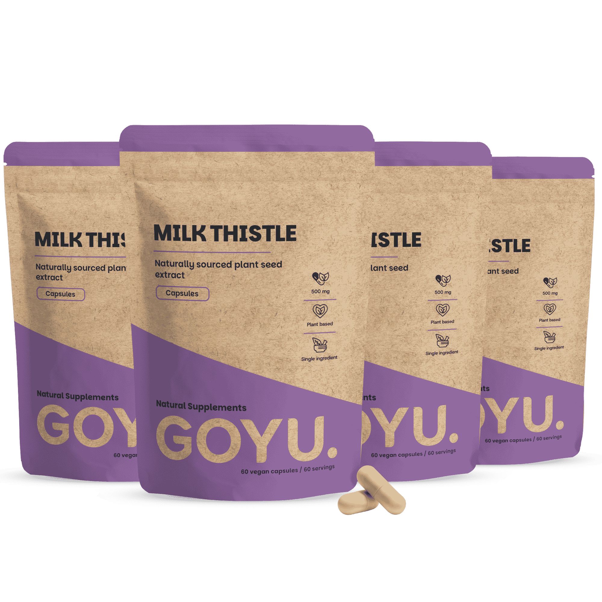 Quatre paquets de capsules de chardon-Marie GOYU, extrait naturel de graines de plantes.