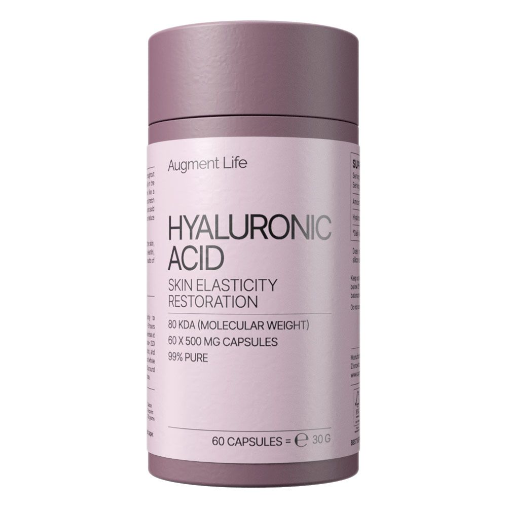 Augment Life Hyaluronzuur capsules voor huidelasticiteit, 60x 500mg, 99% puur.