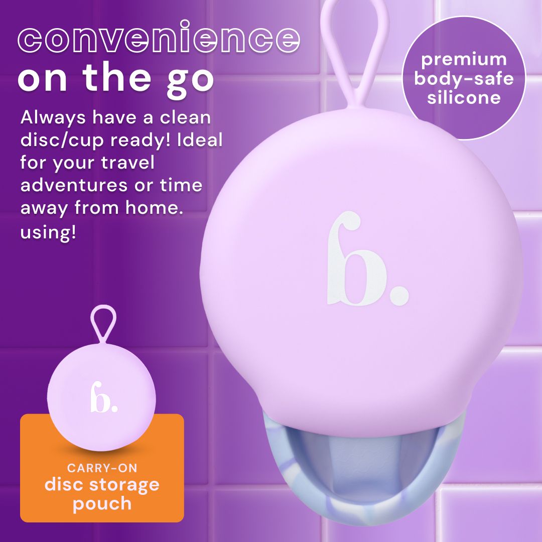 Bodyotics Comfyflow : disque menstruel (L) avec cordon, violet, avec indication de taille.