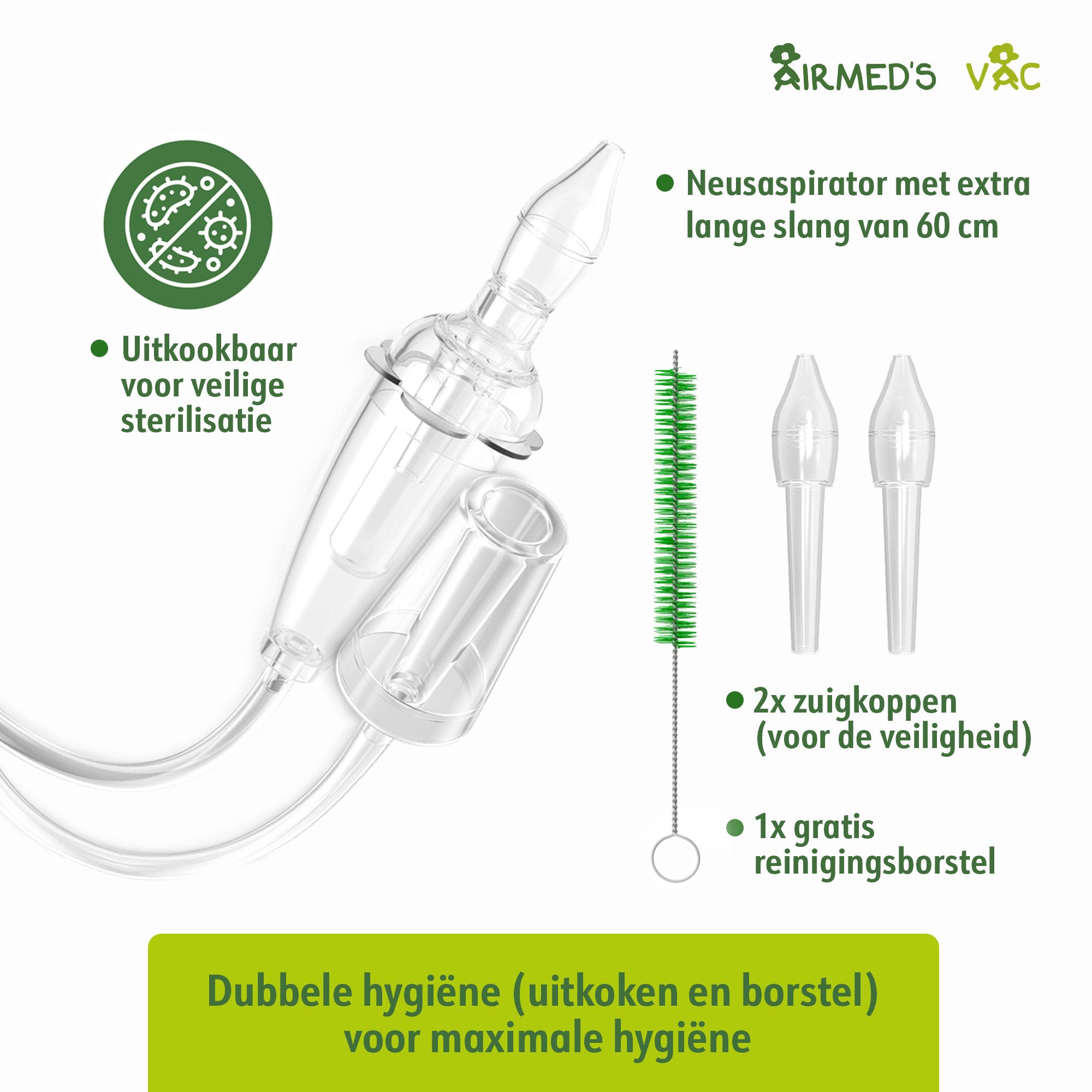 Past op alle stofzuigers: BPA-vrije neusreiniger voor directe verlichting.
