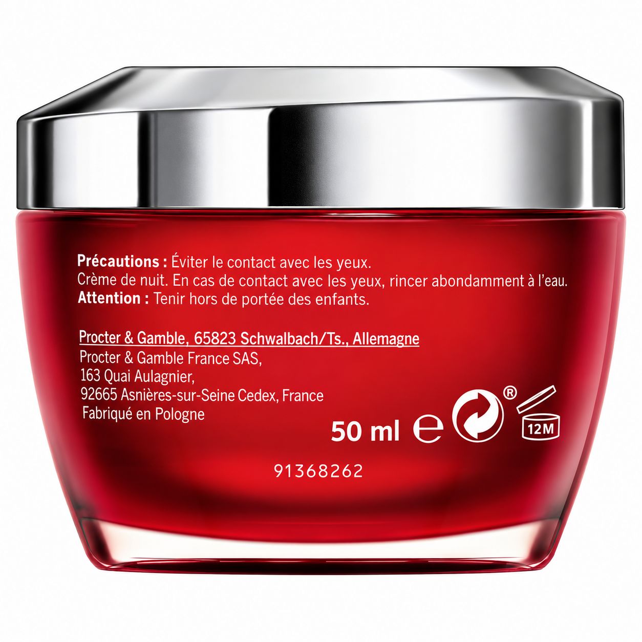 Pot cosmétique rouge avec couvercle argenté, 50 ml.