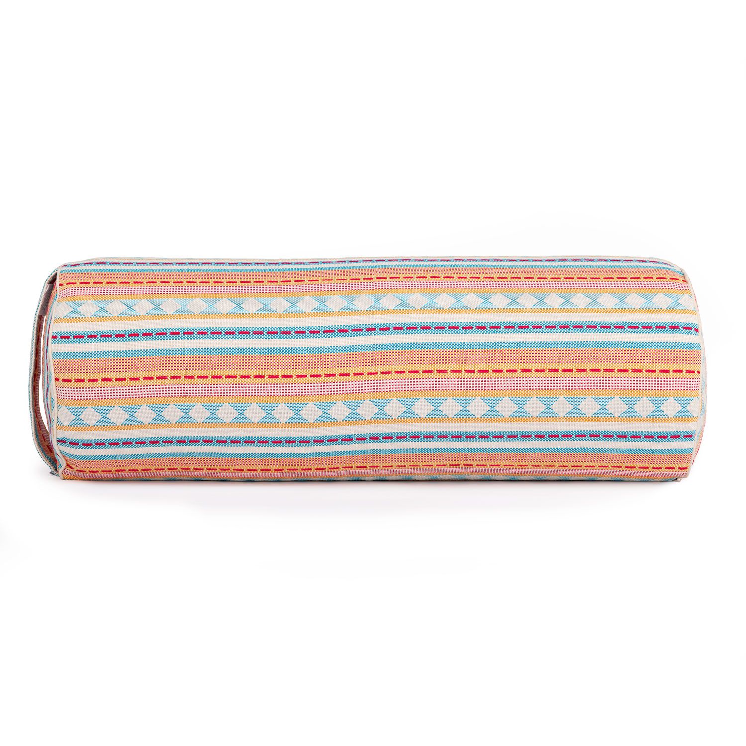 bodhi ETHNO Collectie: Yoga bolster (rond), jacquard geweven stof, abrikoos-lichtblauw
