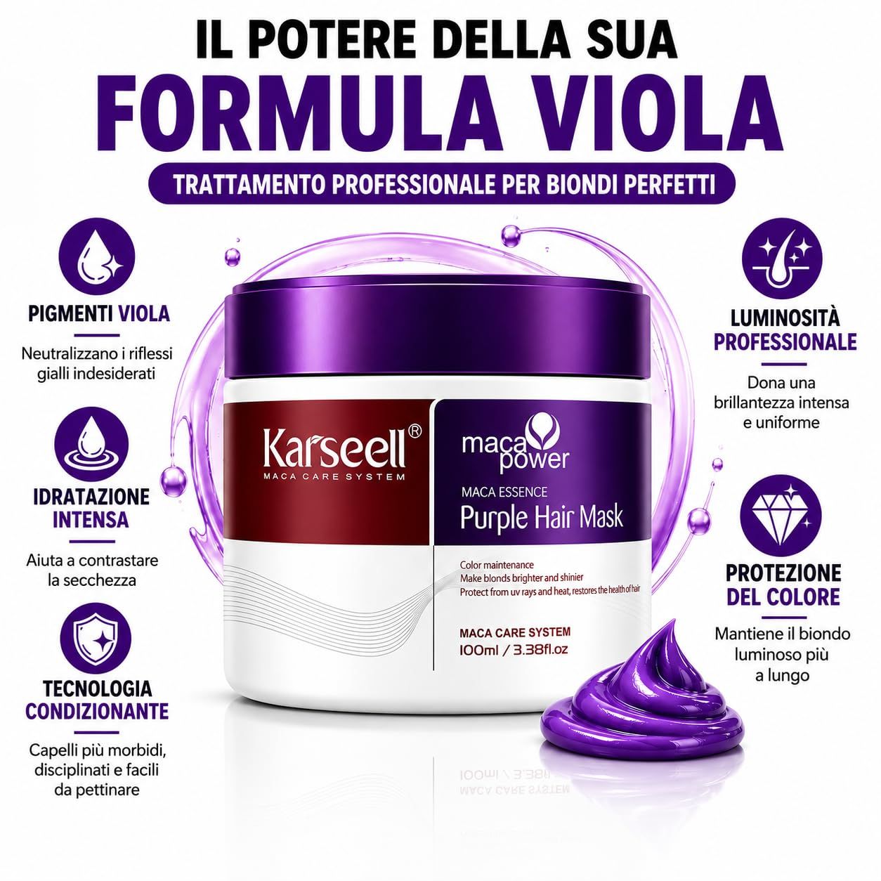 KARSEELL Masque Violet Anti-jaunissement pour Cheveux Blonds et Gris
