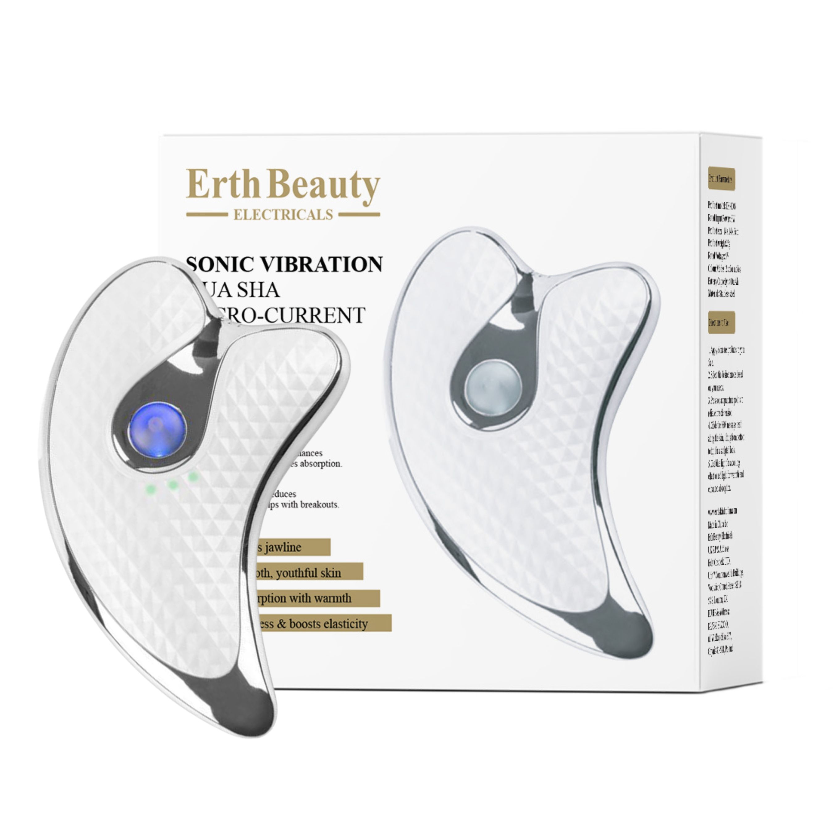 Deux appareils Gua Sha et emballage avec le nom du produit.