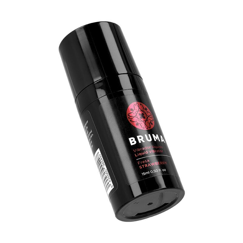 Bruma Vloeibare Vibrator Aardbei Smaak 15ml fles, licht schuin.