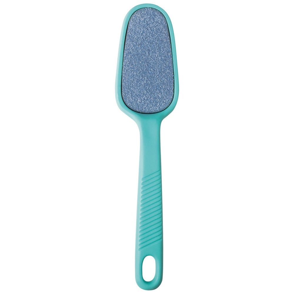 Turquoise voetvijl met blauwe schuurkop en ophanggat.