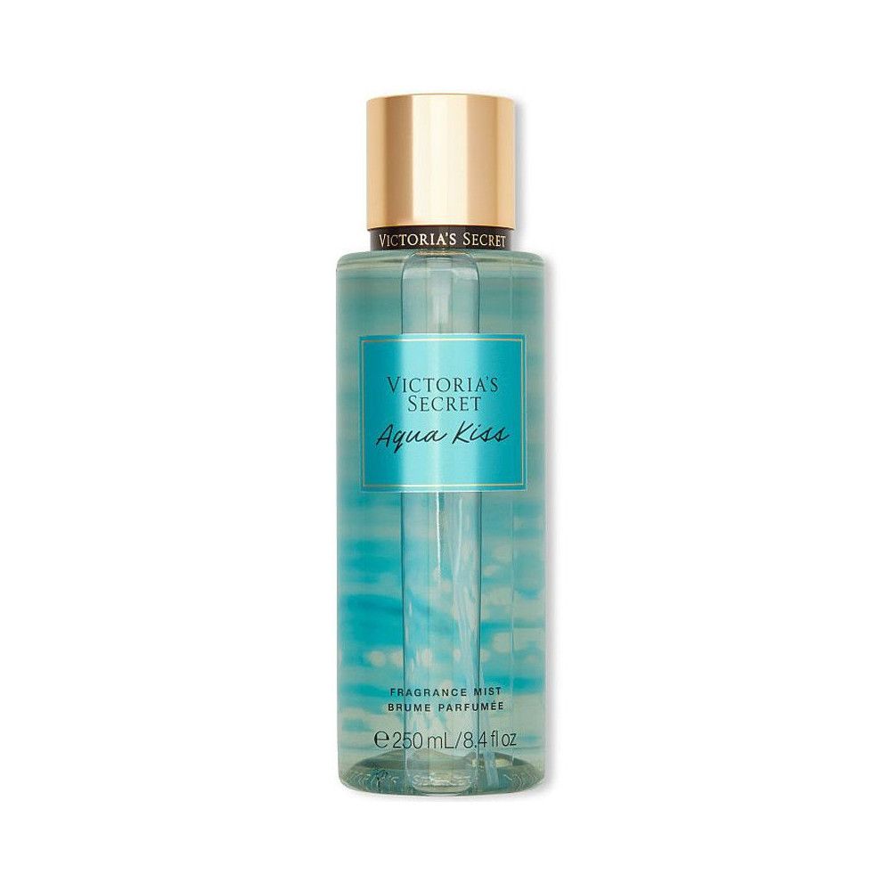 Flacon vaporisateur avec bouchon doré. Inscription: Victoria's Secret Aqua Kiss. 250ml.