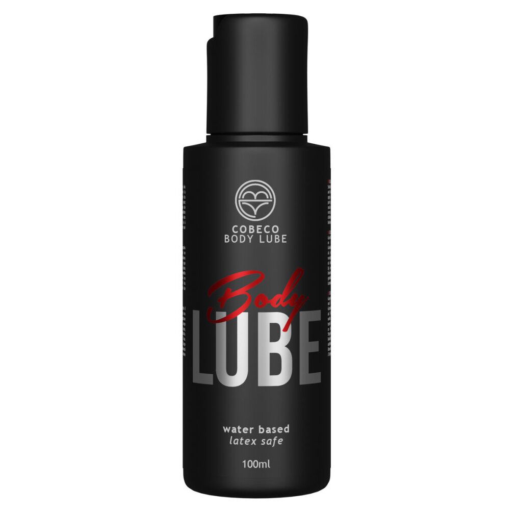 Zwarte fles Cobeco Body Lube, 100ml. Waterbasis, latexveilig.