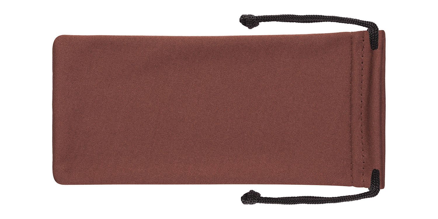 Pochette en microfibre marron avec cordon noir. Forme rectangulaire.