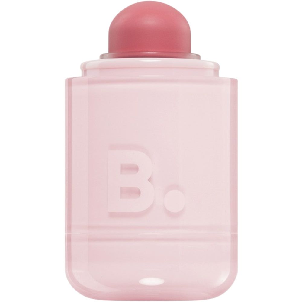 Un récipient de baume pour les lèvres et les joues rose. Le récipient est rose et porte un "B." sur le devant. Le couvercle est rose et rond.