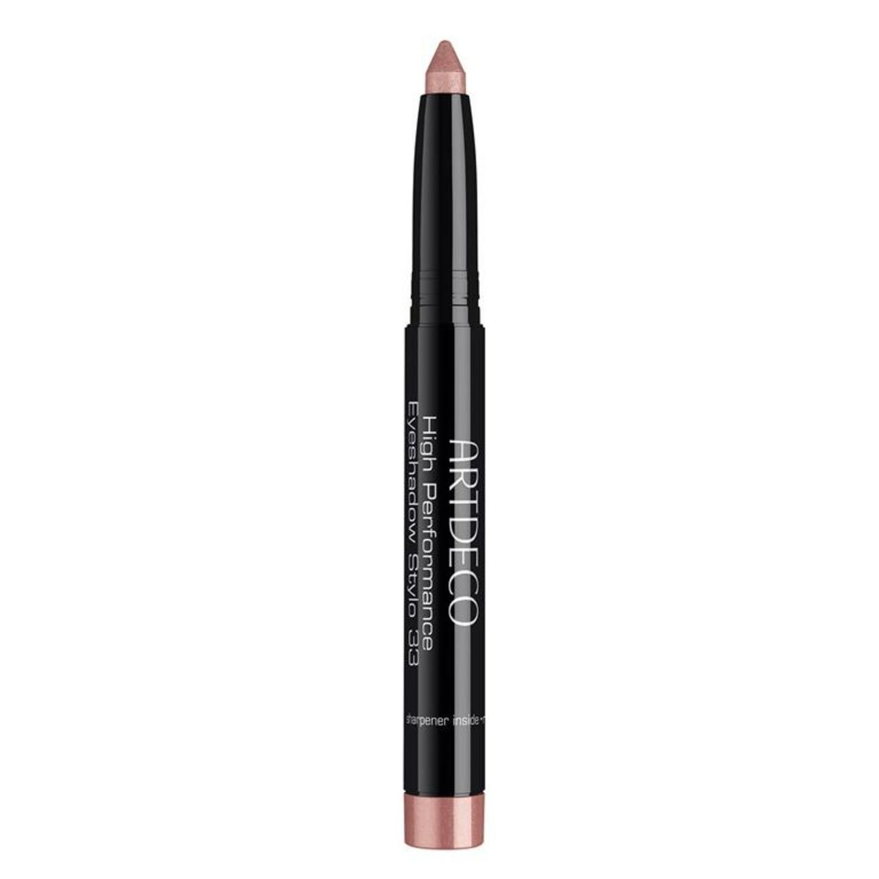 Artdeco High Performance Eyeshadow Stylo. Zwarte stift met roze punt. Productweergave.
