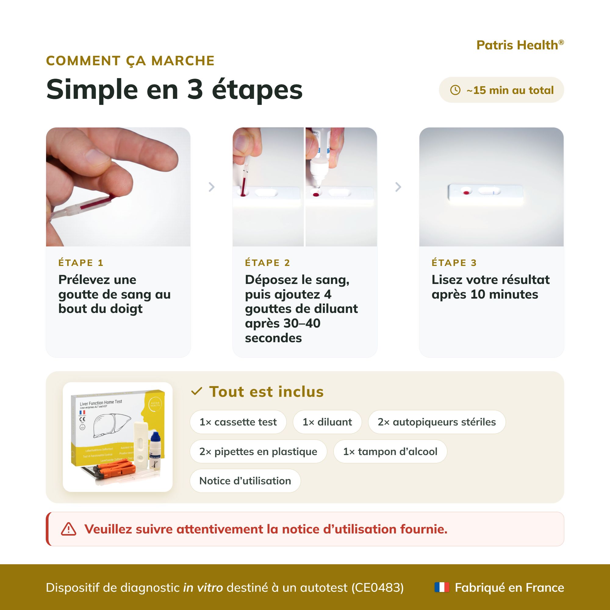 Couple à l'extérieur ; le texte explique pour qui et quand le test hépatique Patris Health est adapté.