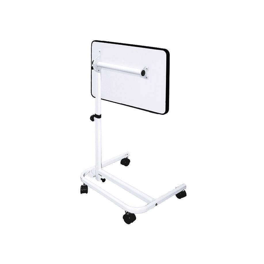 Vue arrière de la table d'appoint ratiomed, réglable en hauteur et mobile.