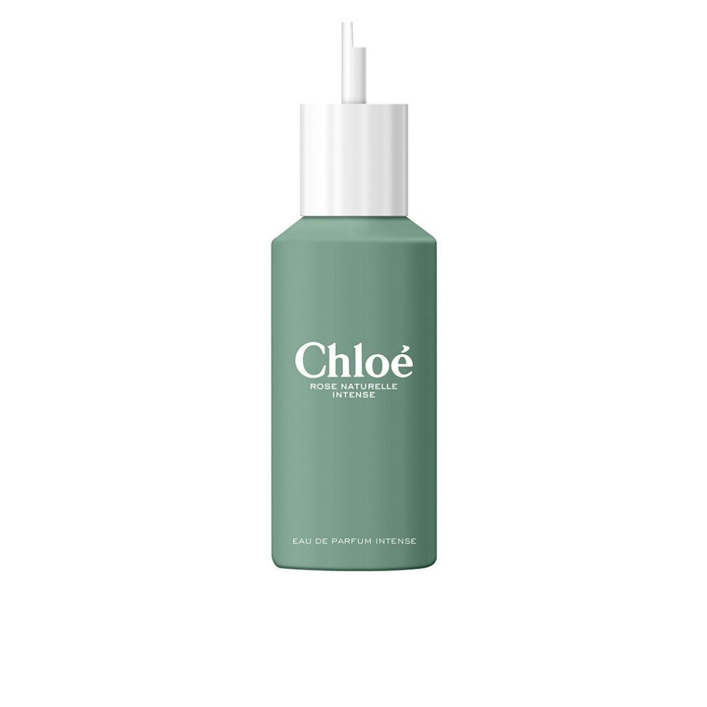 Flacon vert avec bouchon blanc. Inscription : Chloé, Rose Naturelle Intense. Eau de Parfum Intense.