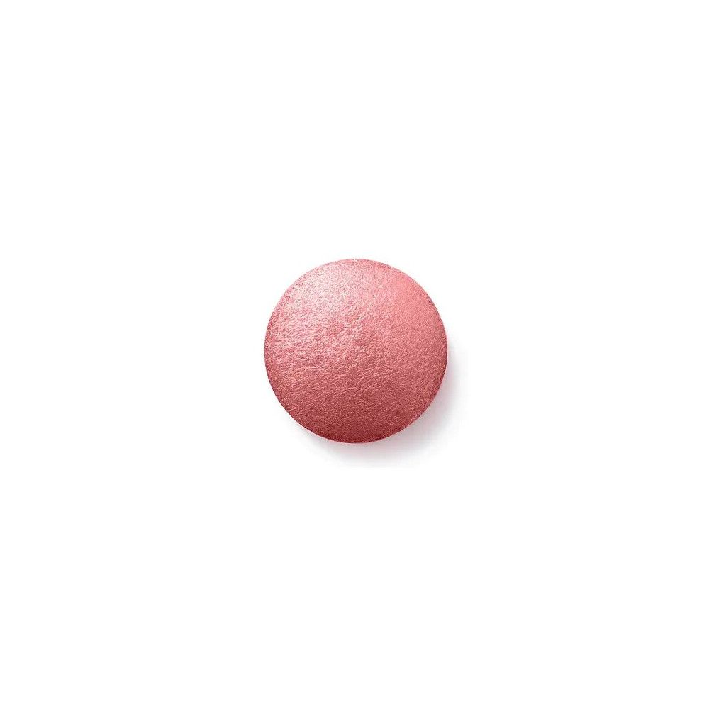 Ronde, roze blush. Glanzend oppervlak. Op witte achtergrond.