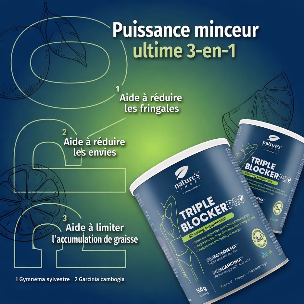 Deux boîtes Nature's Finest Triple Blocker PRO. Complément minceur 3-en-1. 150 g.
