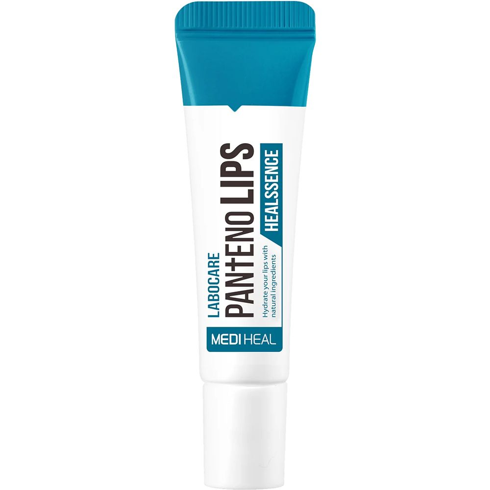 Tube blanche à bouchon bleu. Inscription: LABOCARE PANTENO LIPS HEALSSENCE. Marque: MEDIHEAL.