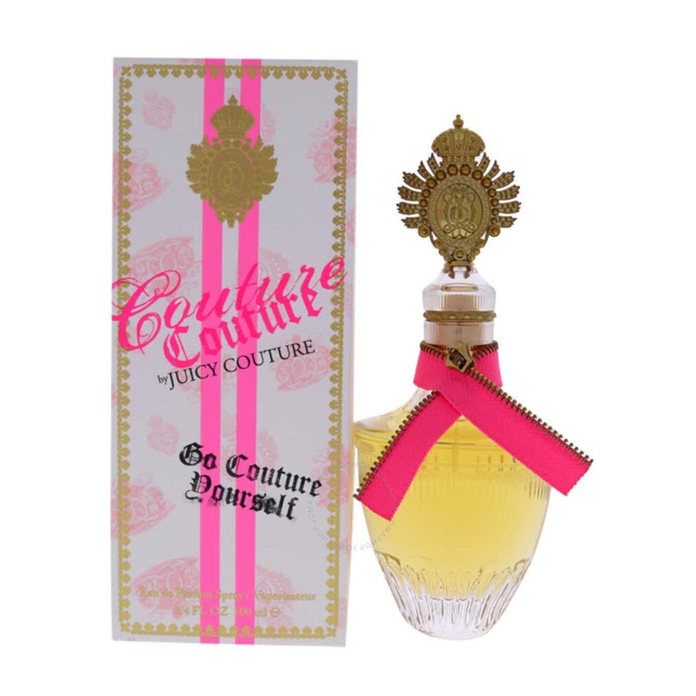 Flacon et emballage du parfum Juicy Couture Couture Profumo da Donna avec rayures roses.
