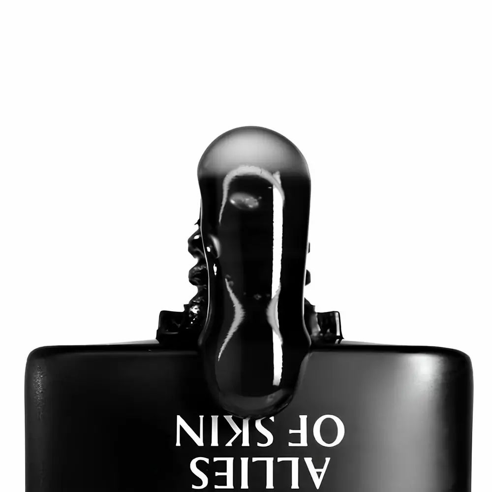 Substance gélifiée sortant d'un tube. Inscription : ALLIES OF SKIN.