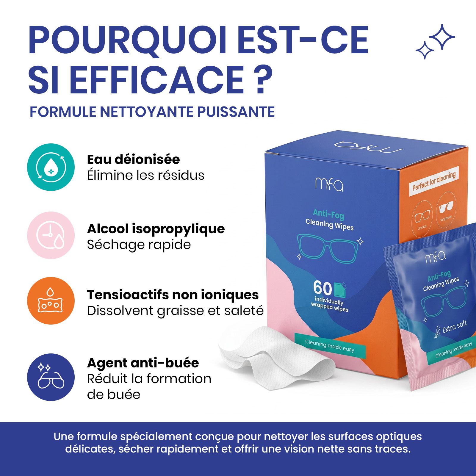 mfa® Lingettes Nettoyantes Anti-Buée pour Lunettes