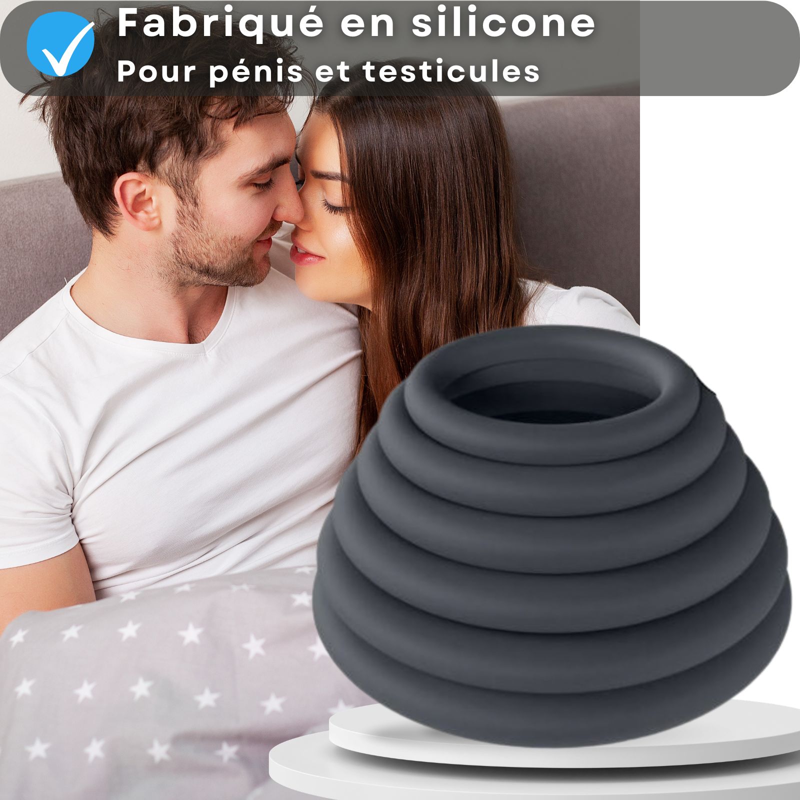 Anneau en silicone gris à plusieurs anneaux, fabriqué en Allemagne.