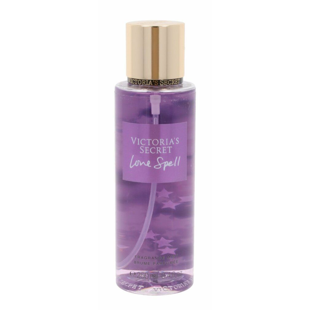 Flacon violet avec bouchon doré. Inscription: Victoria's Secret Love Spell. Vaporisateur.