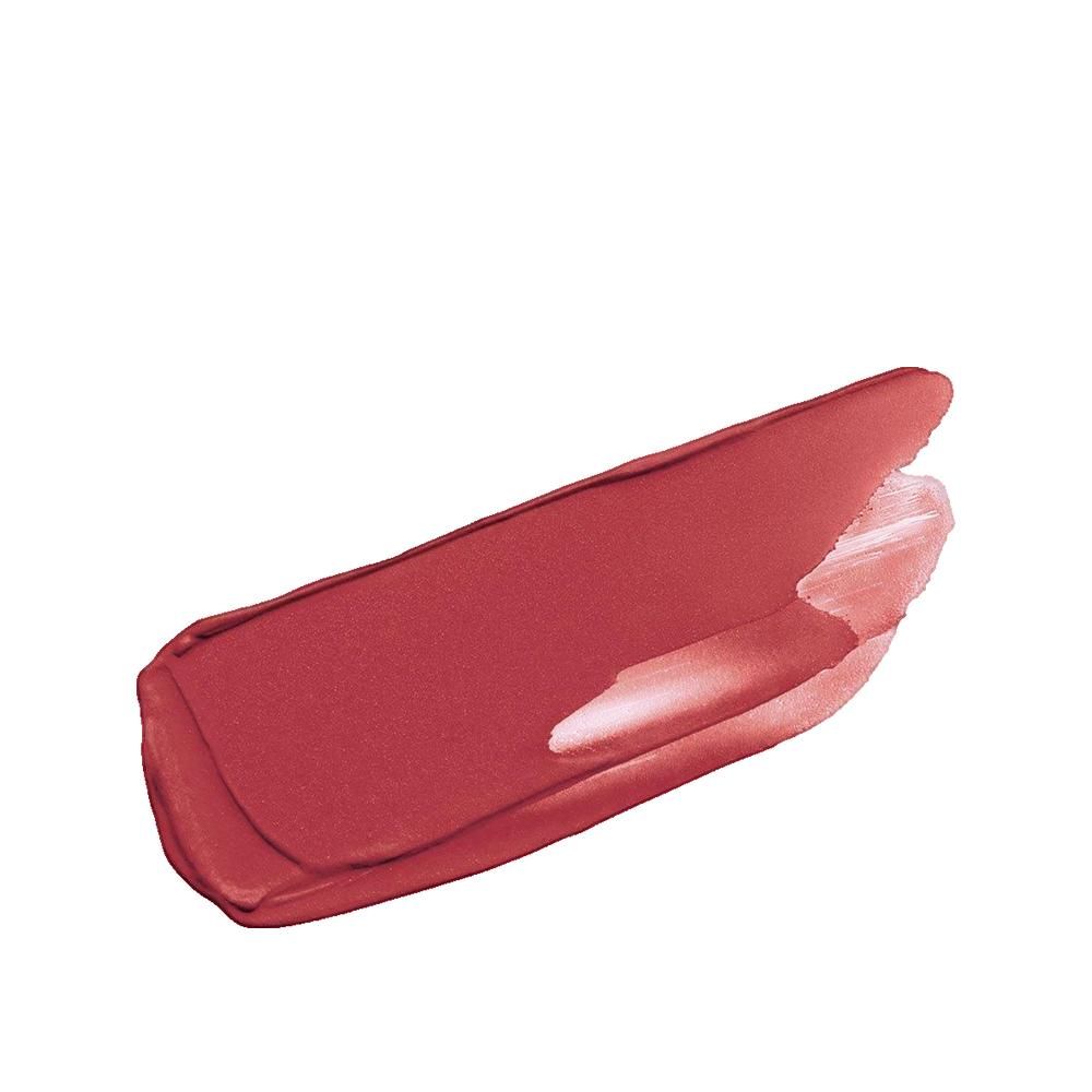 Échantillon de rouge à lèvres rouge. Teinte : rouge-brun. Texture mate.