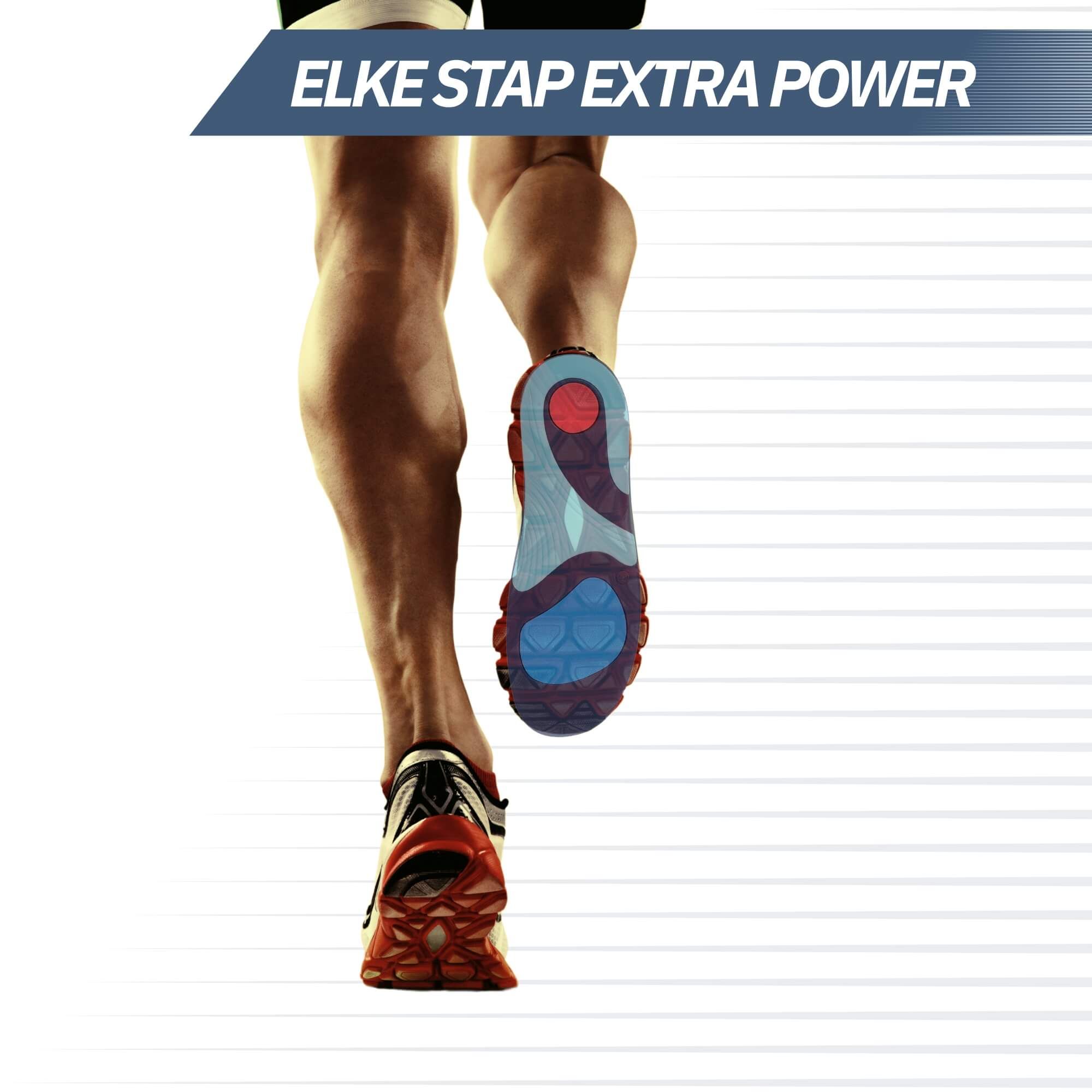 Coureur vu de dos en chaussures de sport, focus sur les semelles et les mollets.