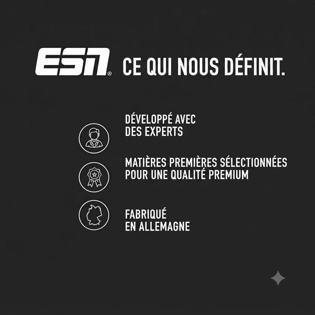 Philosophie de l'entreprise ESN : Développé avec des experts, matières premières sélectionnées, qualité premium, fabriqué en Allemagne.