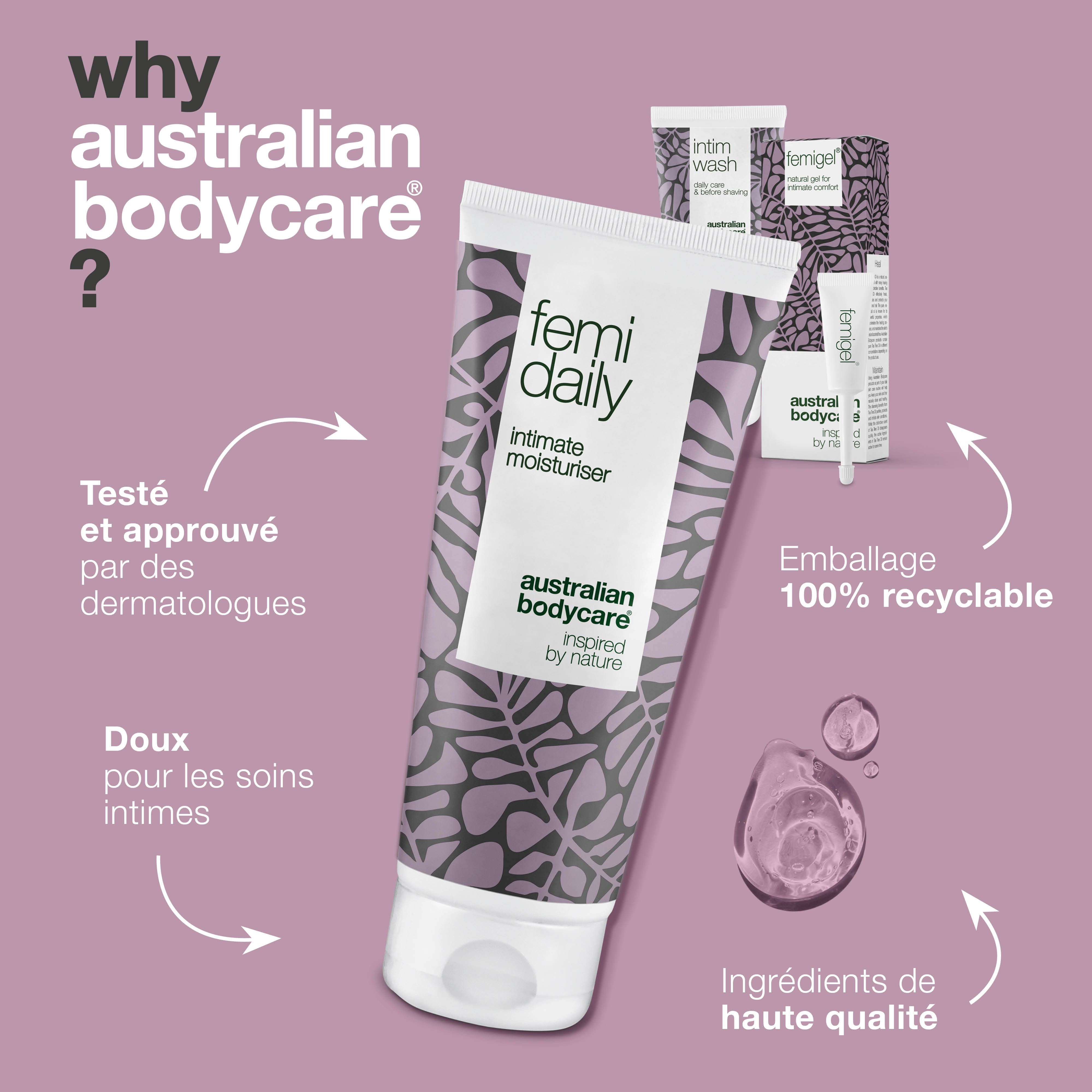Infographie : Pourquoi Australian Bodycare ? Produits : hydratant. Marque : Australian Bodycare.