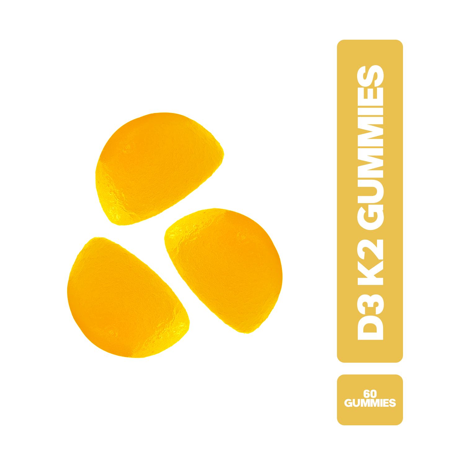 Drie VITA CEEL D3 K2 Gummies naast een label met '60 Gummies'.