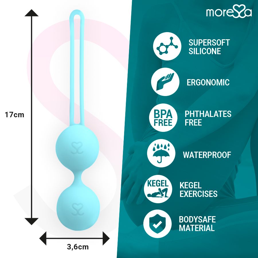 Boules Moressa Osian 3: 17cm long, 3,6cm large. Silicone supersoft, sans BPA, étanche.