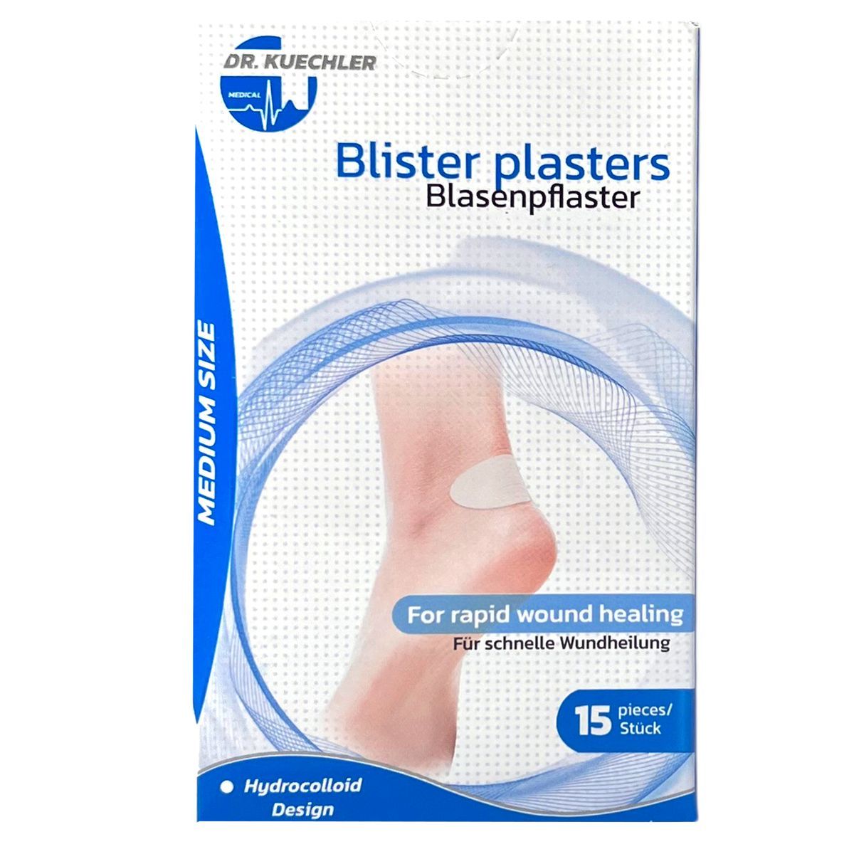 Paquet de pansements pour ampoules Dr. Kuechler taille moyenne, 15 pièces, hydrocolloïde.