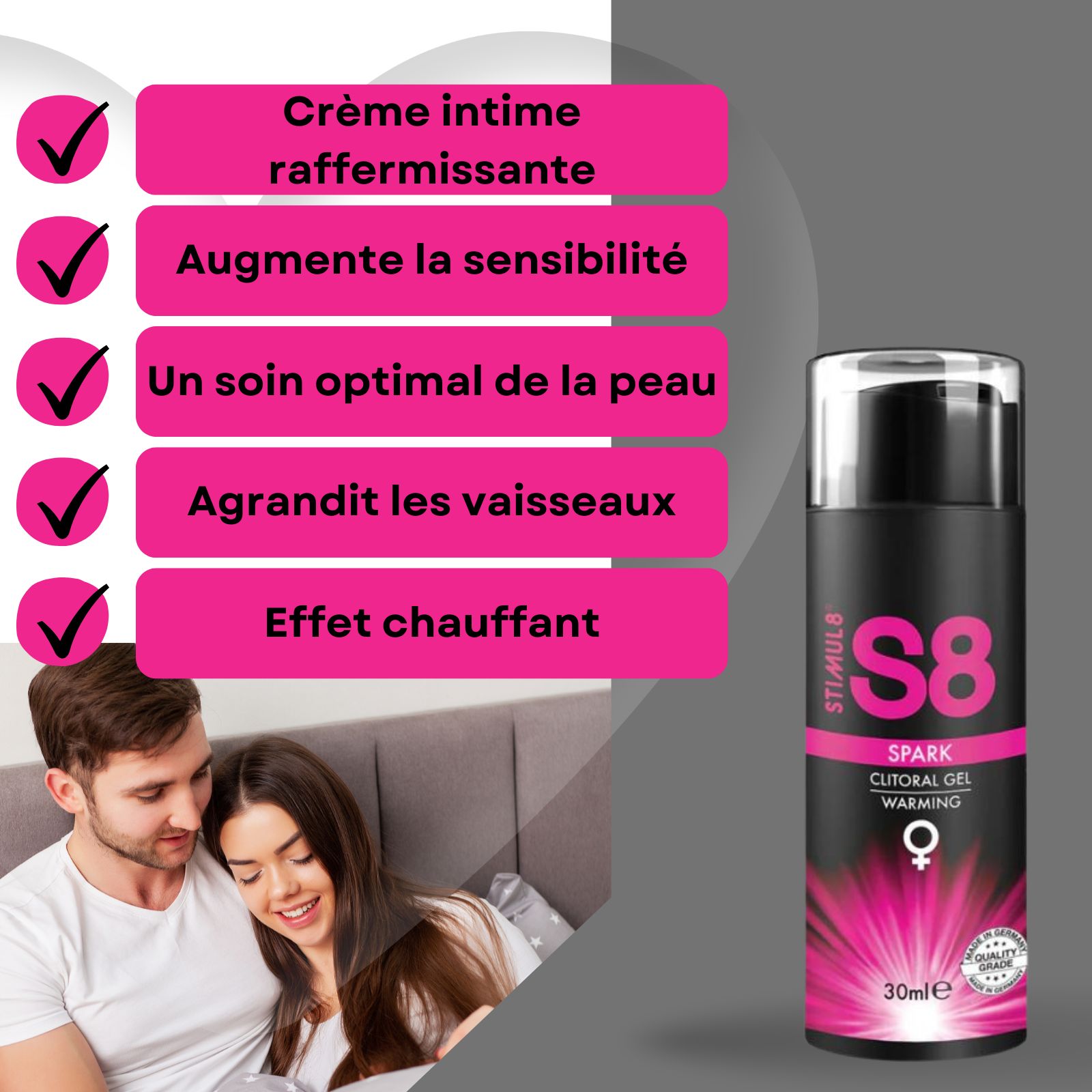 Bouteille de gel S8 Spark Citoal Warming, 30ml.