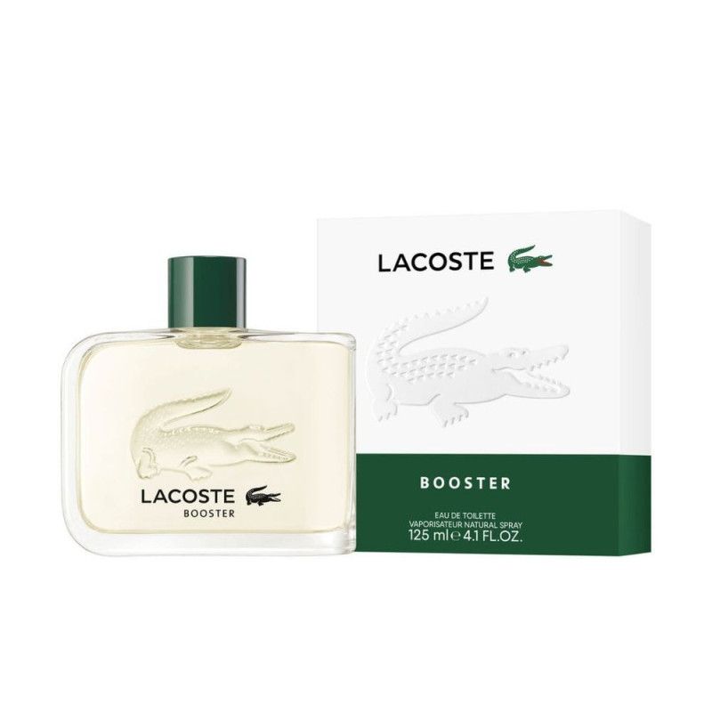 Flacon et boîte de Lacoste Booster Eau de Toilette 125ml avec logo crocodile.