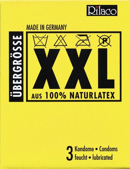 Préservatifs Rilaco, taille XXL, en latex naturel à 100%, lot de 3, lubrifiés.