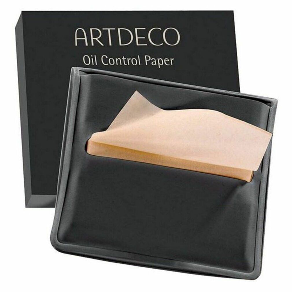 Zwarte verpakking met "ARTDECO Oil Control Paper". Zwarte houder met uitstekend olie-absorberend papier.