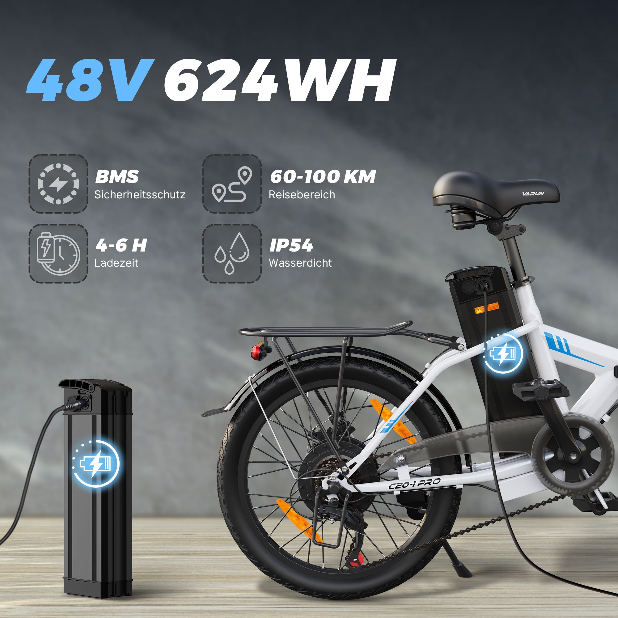 VARUN C20-1 PRO Vélo électrique pliant, 48 V 13 Ah