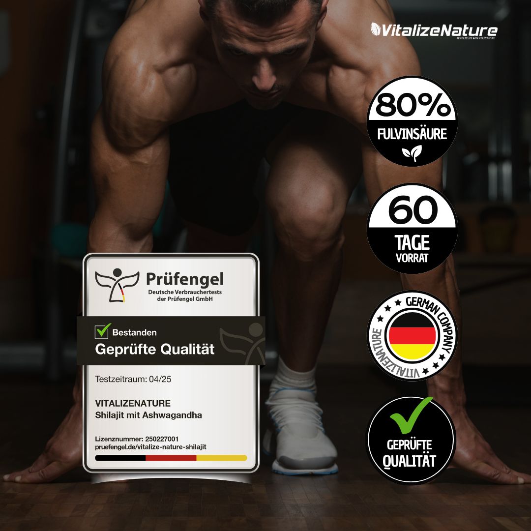 Homme en entraînement. Autocollants avec 80% d'acide fulvique, 60 jours d'approvisionnement, entreprise allemande, qualité vérifiée.