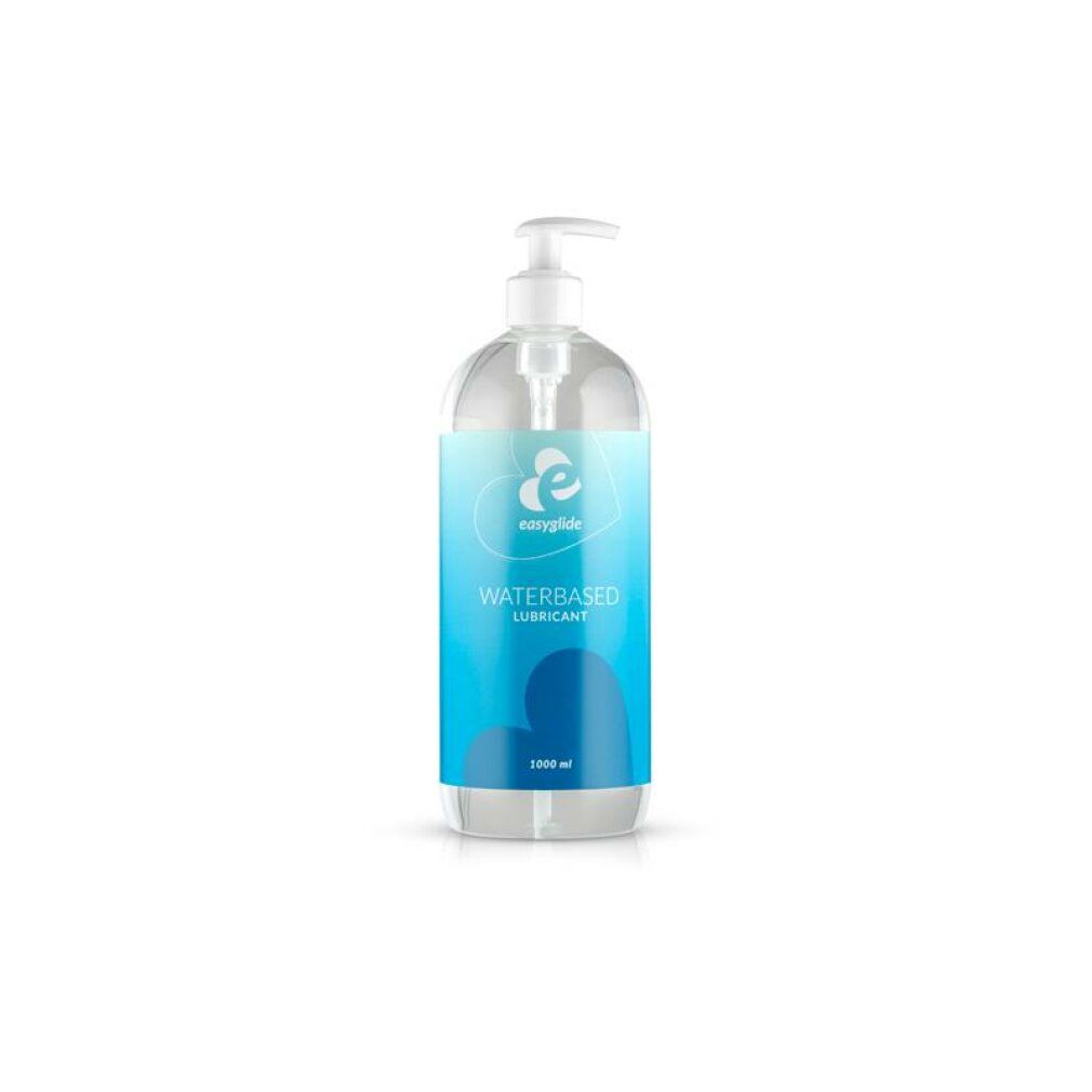 Transparante fles met pomp. Label met logo en tekst "WATERBASED LUBRICANT". Inhoud: 1000 ml.
