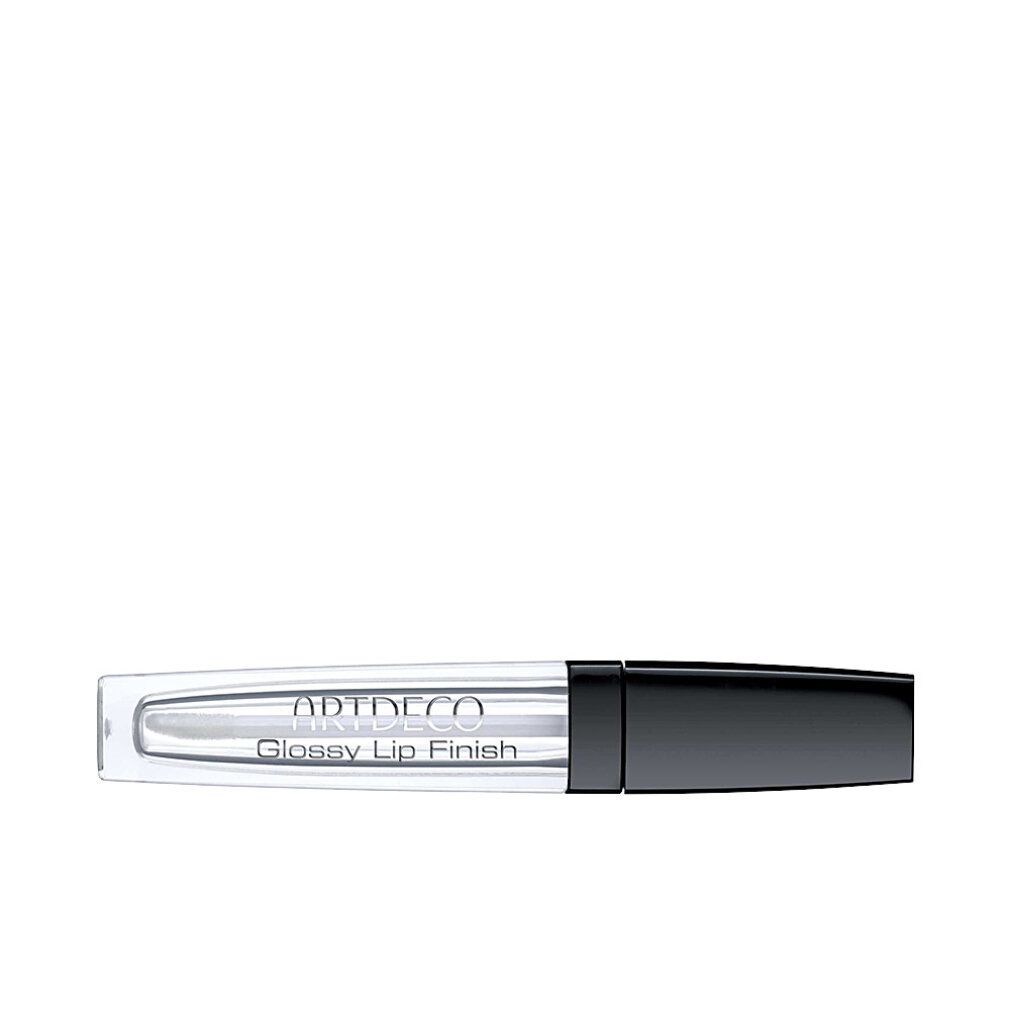 Artdeco Glossy Lip Finish. Horizontale weergave. Transparante tube met zwarte dop. Productnaam en merk zichtbaar.