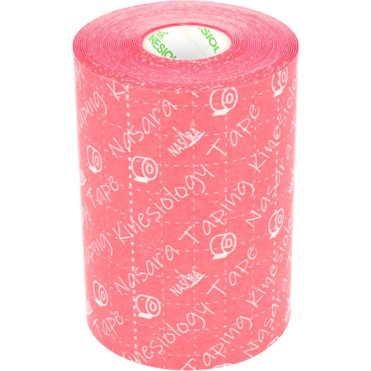 Rouleau de kinésiologie rose. Impression: Nasara Kinesiology Tape. Logo blanc. Inscription sur le rouleau.
