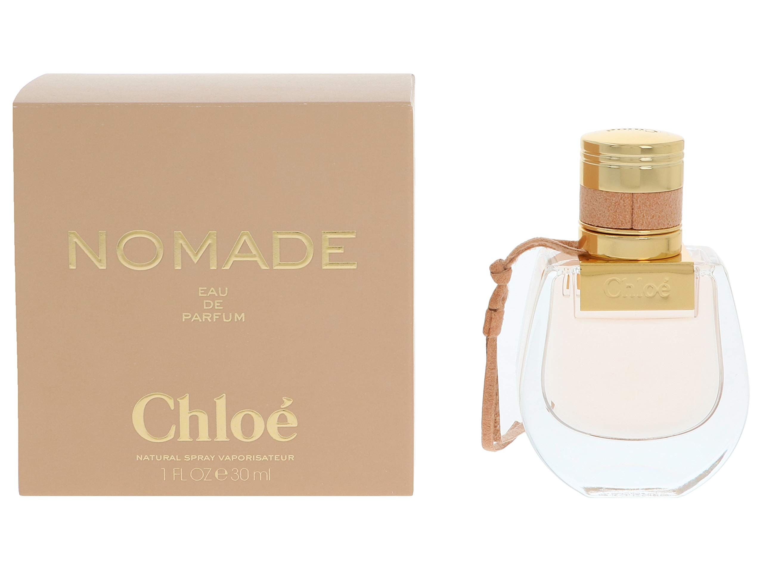Chloé Nomade E.d.P. Nat. Spray. Flacon et emballage. Rose. Bouchon doré. 30ml.