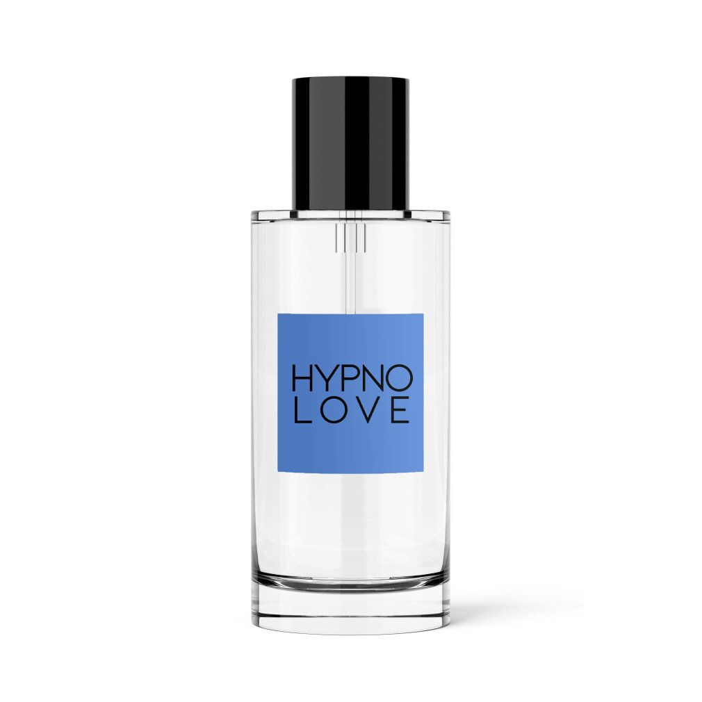 Hypno Love Eau de Toilette pour homme. Flacon en verre transparent avec bouchon noir et étiquette bleue.