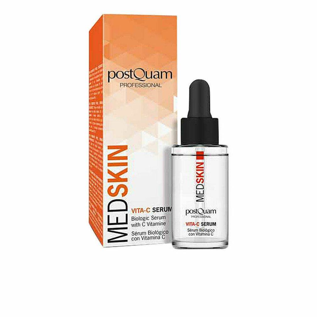 Serumfles met pipet en verpakking. Opschrift: Medskin, Vita-C Serum, Serum Biologico con Vitamina C.
