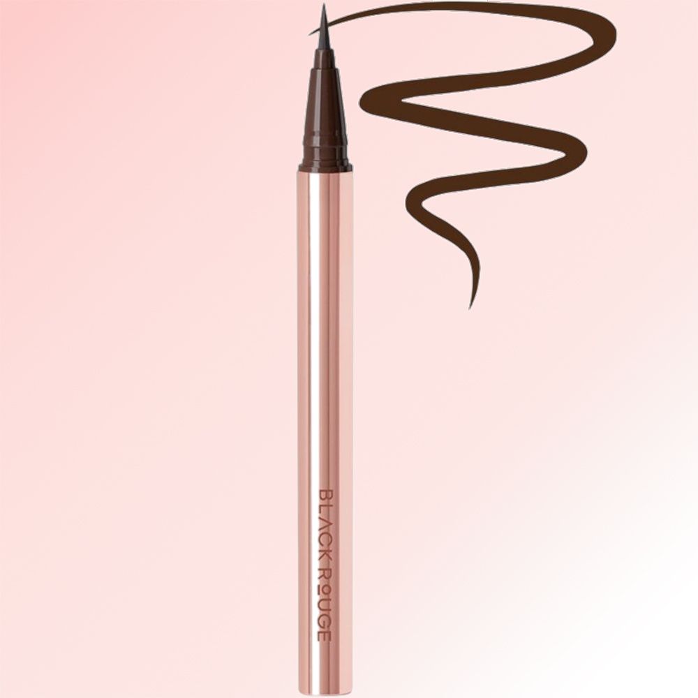 Stylo eyeliner avec pointe et trait marron. Inscription BLACK ROUGE.