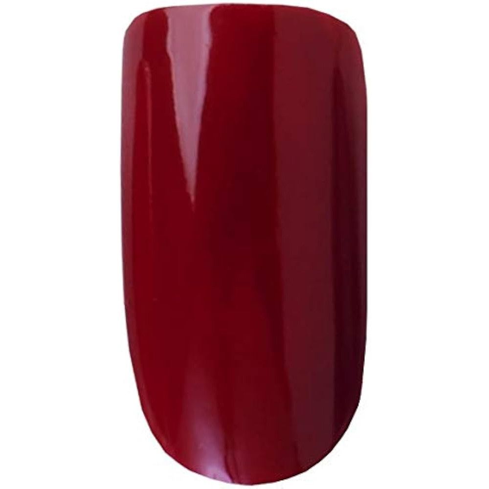 Rode nagellak kleurstaal. Ovale vorm, glanzend oppervlak.